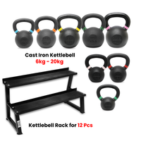 Thumbnail for Powder Coated Kettlebell 6 Kg to 20 Kg with 2 Tier Rack - Bundle Offer