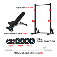 Thumbnail for MDL 65 Squat Rack Combo with Plates and Bench - Bundle Offer