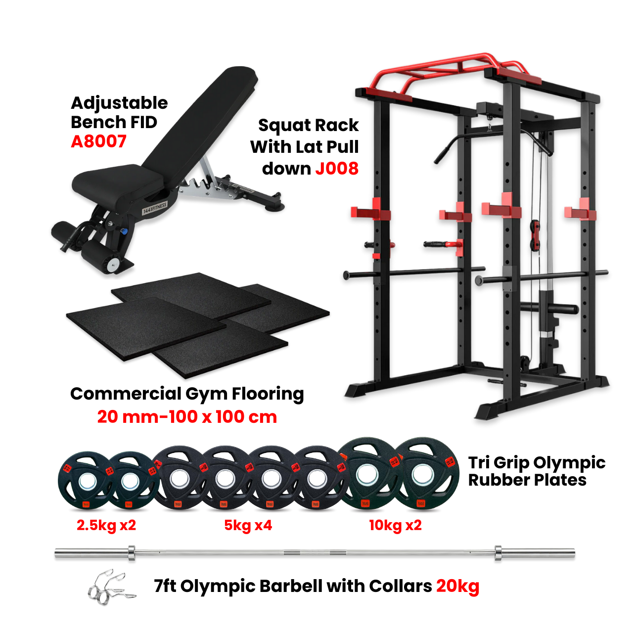 J008 Multi Function Rack Combo with Plate Set Bench and Flooring - Bundle Offer