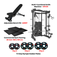 Thumbnail for 1441 Fitness Multi Function Smith Machine 41FC81 with Rubber Flooring, Tri Grip Plate with Bench A8007 - Bundle Offer