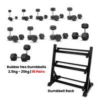 Thumbnail for Hex Dumbbells Set - 2.5 Kg to 25 Kg Set with 3 Tier Rack - Bundle Offer