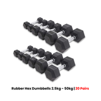 Thumbnail for Rubber Hex Dumbbells Set - 2.5 Kg - 50 Kg ( 20 Pairs )