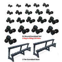 Thumbnail for PU Round Dumbbell Set - 2.5 Kg to 50 Kg( 20 Pairs ) with 2 Tier Racks - Bundle Offer