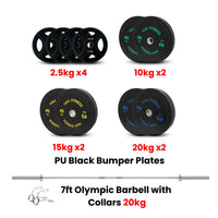 Thumbnail for PU Black Bumper Plates with 7 Ft Bar - 120 Kg Set - Bundle Offer