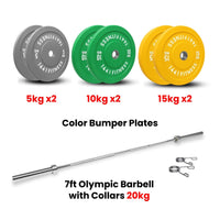 Thumbnail for Color Bumper Plates with 7 Ft Olympic Bar - 80 Kg Set - Bundle Offer