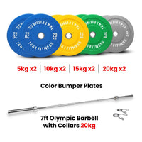 Thumbnail for Premium Color Bumper Plates with 7 Ft Olympic Bar - 120 Kg Set - Bundle Offer