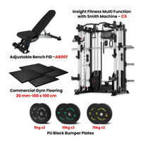 Thumbnail for Insight Fitness Multi Function Smith Machine C5 with Rubber Flooring, PU Black Bumper Plates & A8007 Bench - Bundle Offer