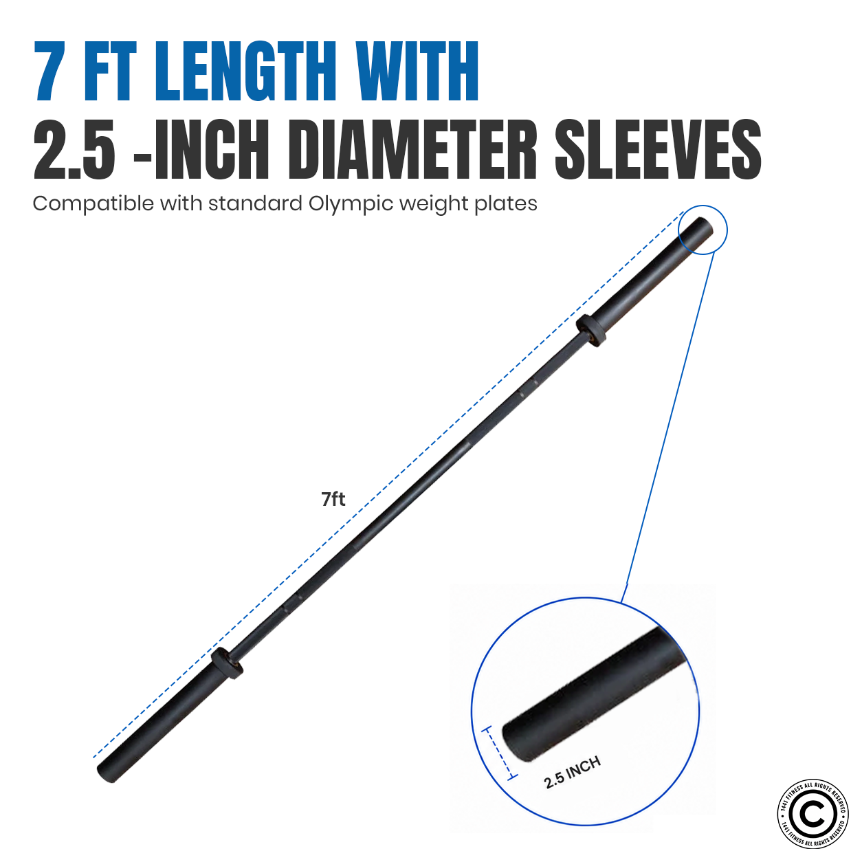 1441 Fitness 7 Ft Olympic Barbell with Collars - 20 Kg
