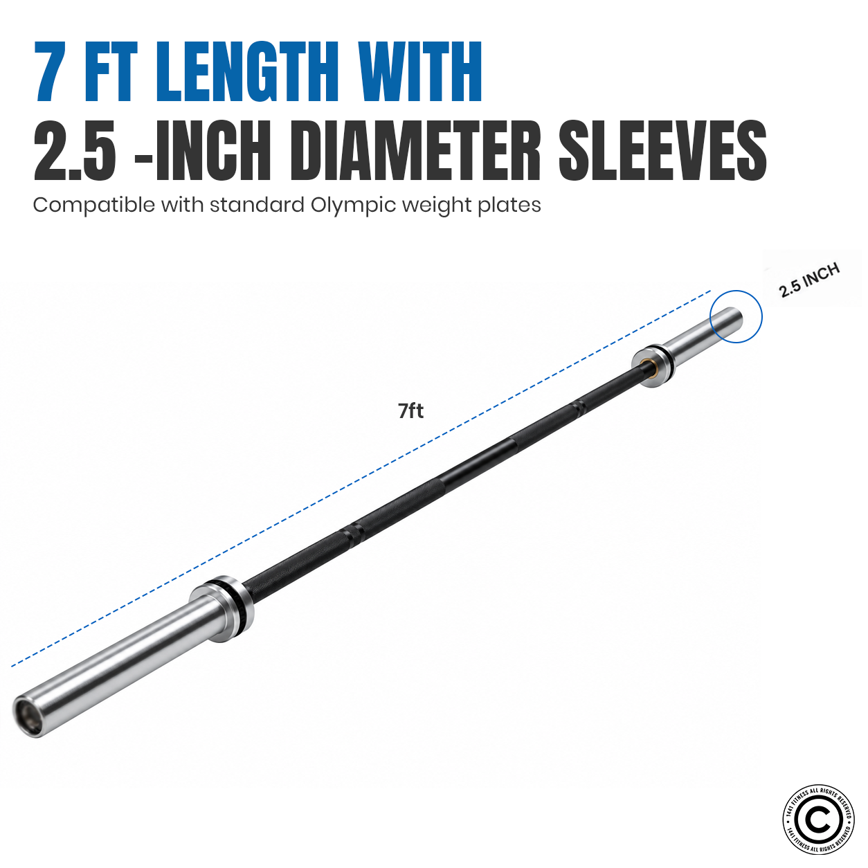 Weightlifting / Powerlifting Barbell Bar - Black
