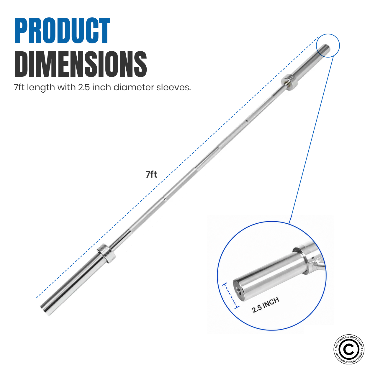 1441 Fitness 7 Ft Olympic Barbell with Collars - 20 Kg