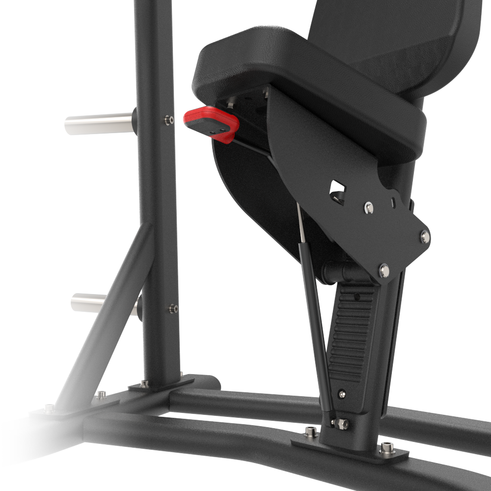 Black gym machine with a red adjustment knob on a white background