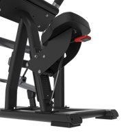 Close-up of a Insight Fitness Biceps Curl - SH018 machine with red accents on a white background