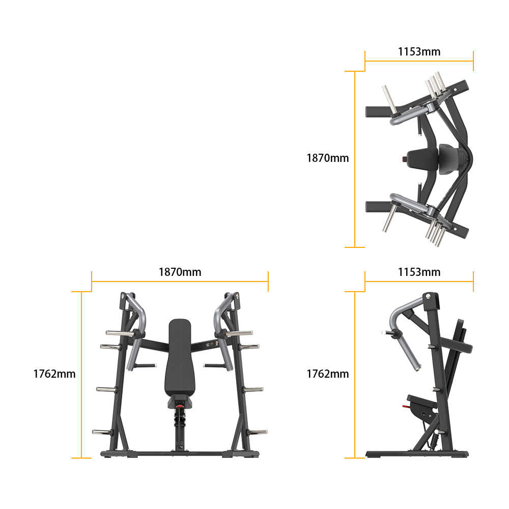 Insight Fitness Chest Press SH001 with dimensions labeled on a white background