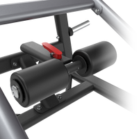 Close-up of a Insight Fitness Deadlift/Lunge - SH028 component with black rollers and red lever on a white background