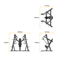 Measurement chart of a drone with Insight Fitness Decline Chest Press - SH012 dimensions labeled on a white background