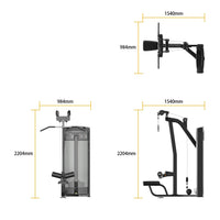 Insight Fitness Dual Pulley Lat Pulldown - BE8011 with dimensions labeled on a white background