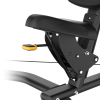 Close-up of a Insight Fitness Iso-Lateral Seated Biceps Curl - BE031 with a yellow foot pedal on a white background