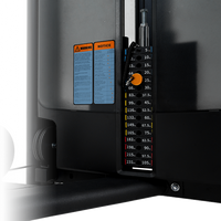Control panel with warning labels and measurement scale on Insight Fitness Lat Pulldown/Seated Row - BE8026.
