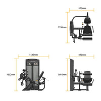 Insight Fitness Leg Curl/Extension - BE8025 with dimensions labeled on a white background