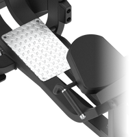 Close-up of a Insight Fitness Leg Press - SH008 black metal bracket with a diamond plate pad on a white background