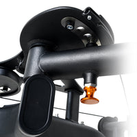 Close-up of a Insight Fitness Pectoral Fly & Rear Deltoid - BE8003 structure with an orange component on a white background