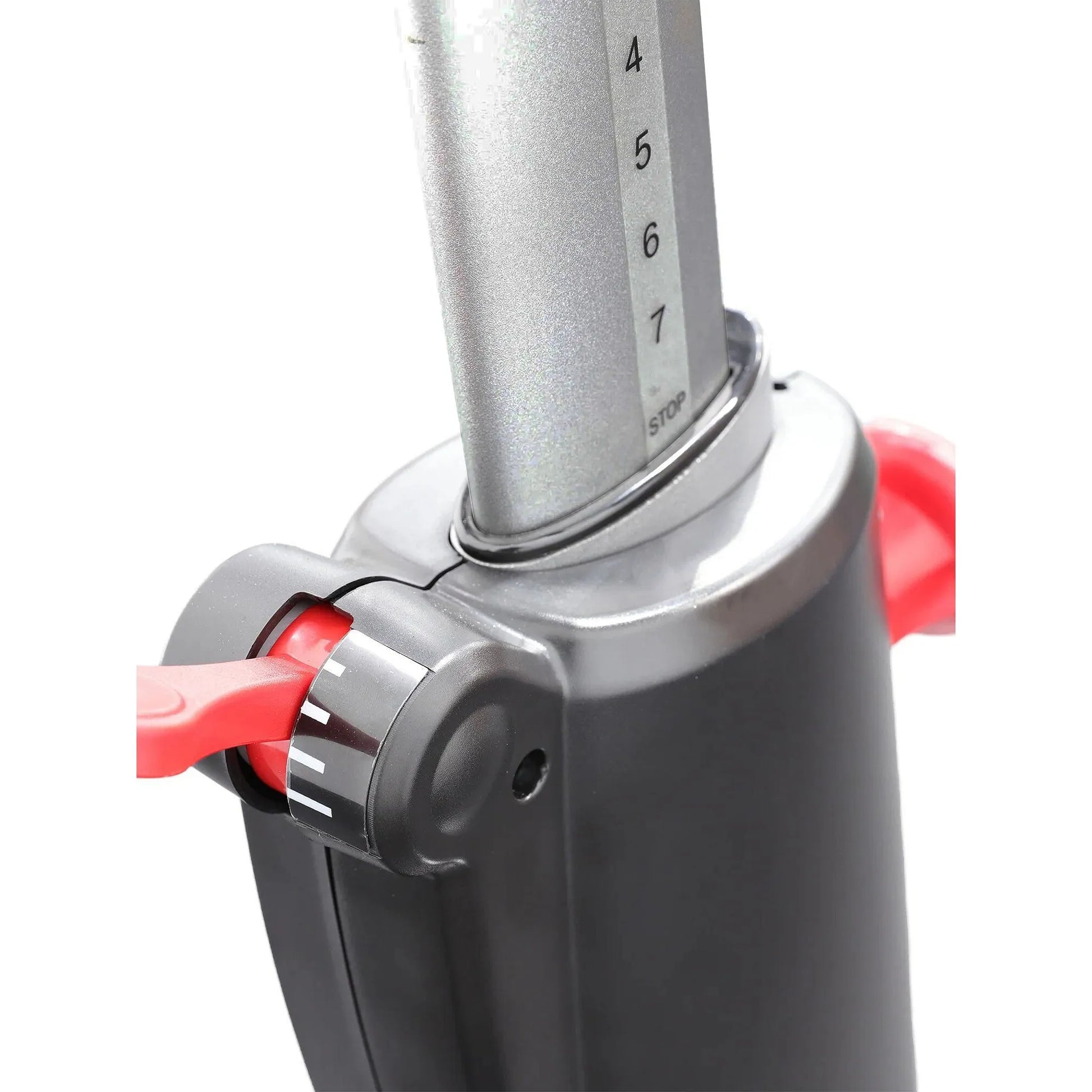 Close-up of a Insight Fitness SPINNING BIKE - SS-6000 with a silver blade and red accents on a white background