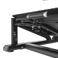 Close-up of a Insight Fitness V Squat - SH038 table with visible screws on a white background