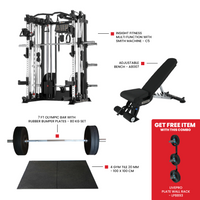 Thumbnail for Heavy Duty Gym Tile 20 MM -100 x 100 CM Adjustable Bench A8007 7 Ft Olympic Bar with Rubber Bumper Plates - 80 KG Set Insight Fitness Multi Function with Smith Machine - C5