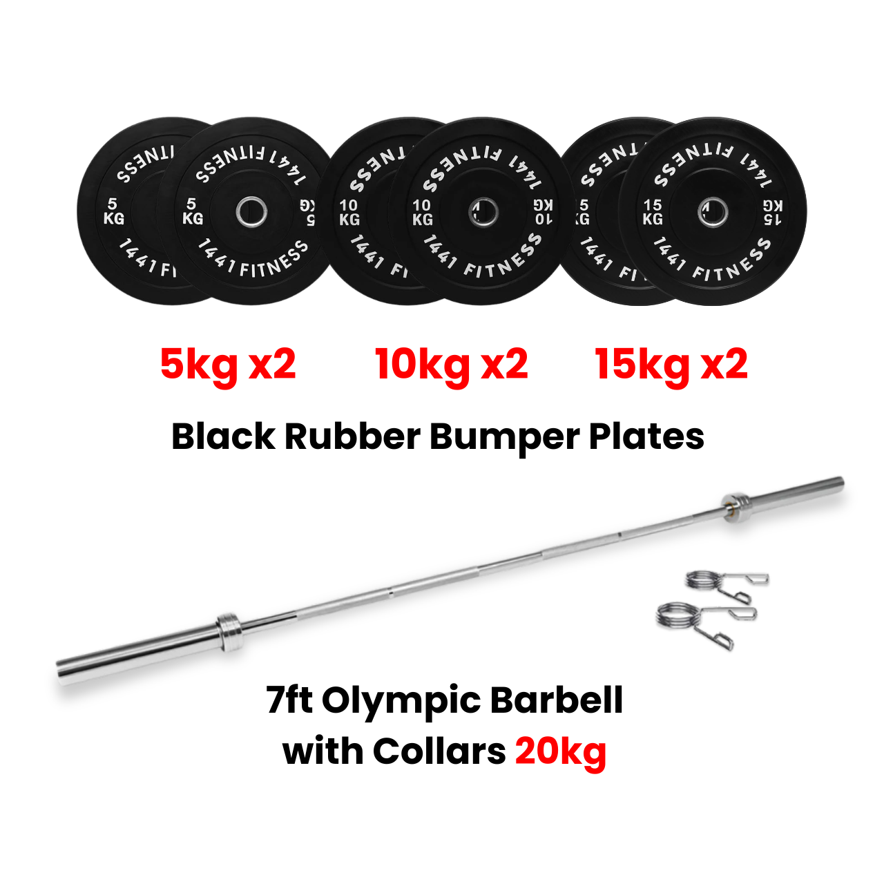 Black Bumper Plates with 7 Ft Olympic Bar - 80 Kg Set - Bundle Offer