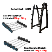 Thumbnail for Fixed Straight & Curl PU Barbell Set with Rack - 10 kg to 30 kg - Bundle Offer