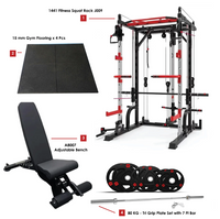 1441 Fitness Multi Function Machine with 80 Kg Plate set, Adjustable Bench & Flooring