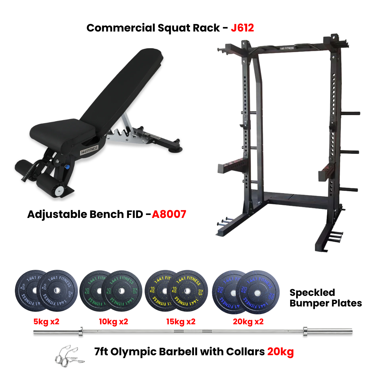 J612 Squat Rack Combo with Plate Set and Bench - Bundle Offer
