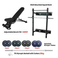 Thumbnail for 1441 Fitness Wall Mounted Squat Rack, Bumper Plate with Bench A8007 - Bundle Offer
