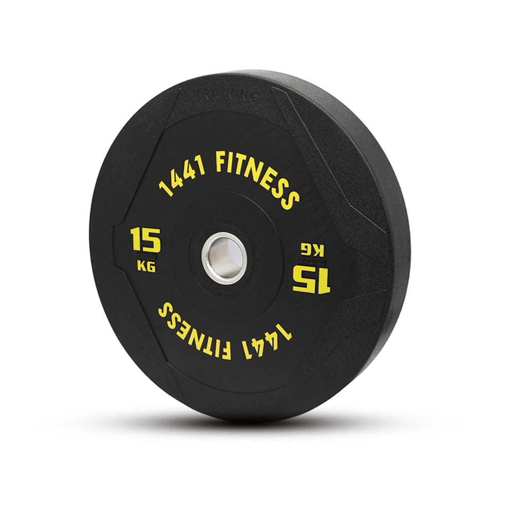 PU Black Bumper Plates with 7 Ft Bar - 120 Kg Set - Bundle Offer - 15KG