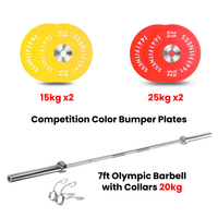 Thumbnail for Premium Color Bumper Plates with 7 Ft Olympic Bar - 100 Kg Set - Bundle Offer