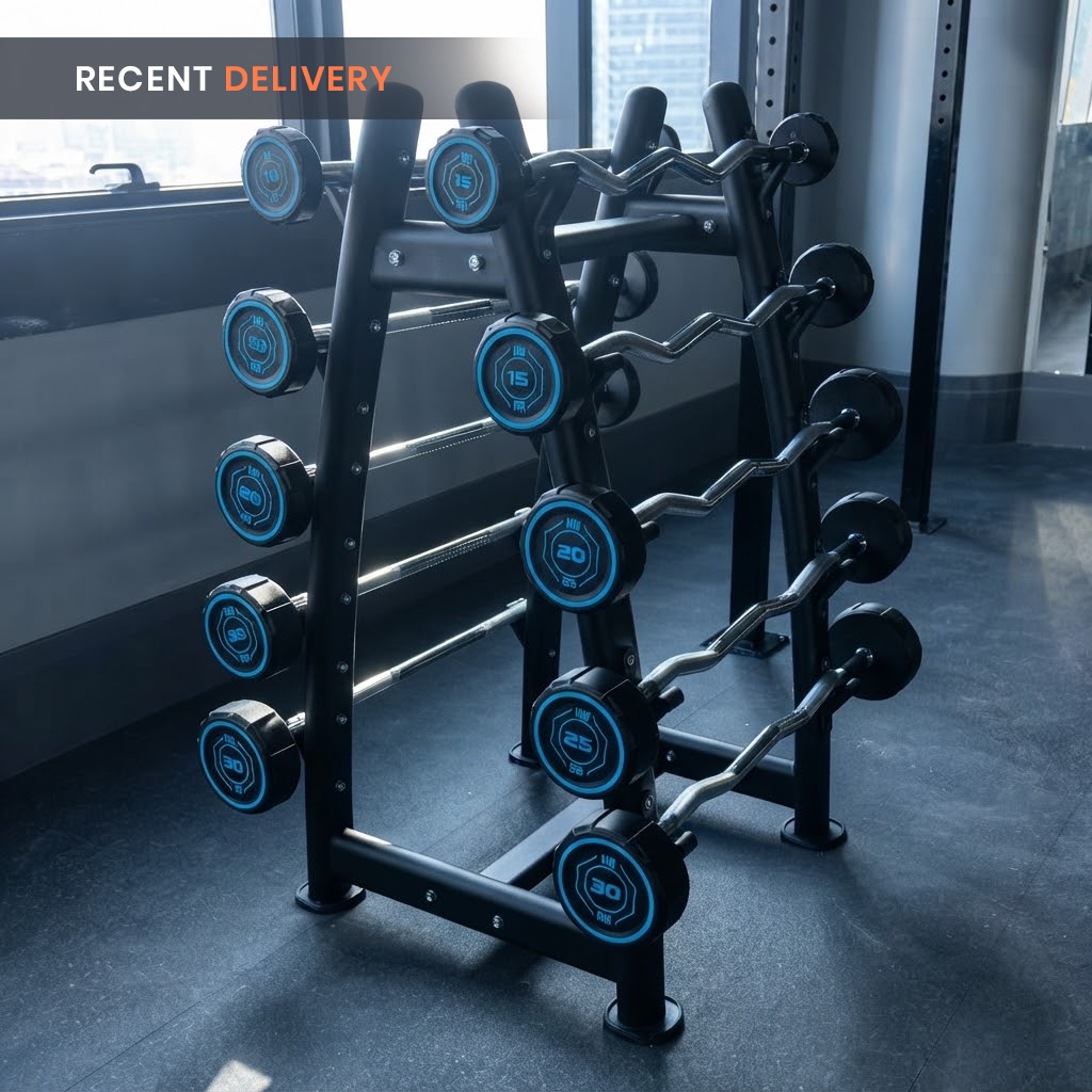 Fixed Straight & Curl PU Barbell Set with Rack - 10 kg to 30 kg - Bundle Offer