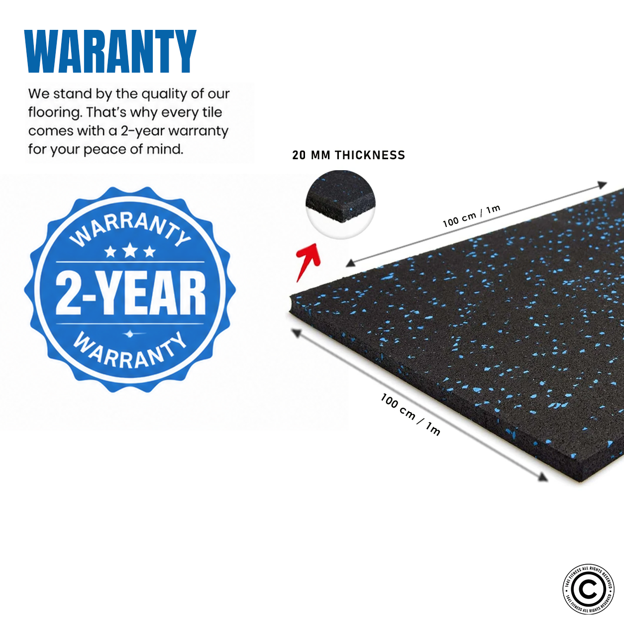 1441 Fitness Commercial Rubber Flooring for Gym 20 mm - 100 x 100 CM Speckled Red