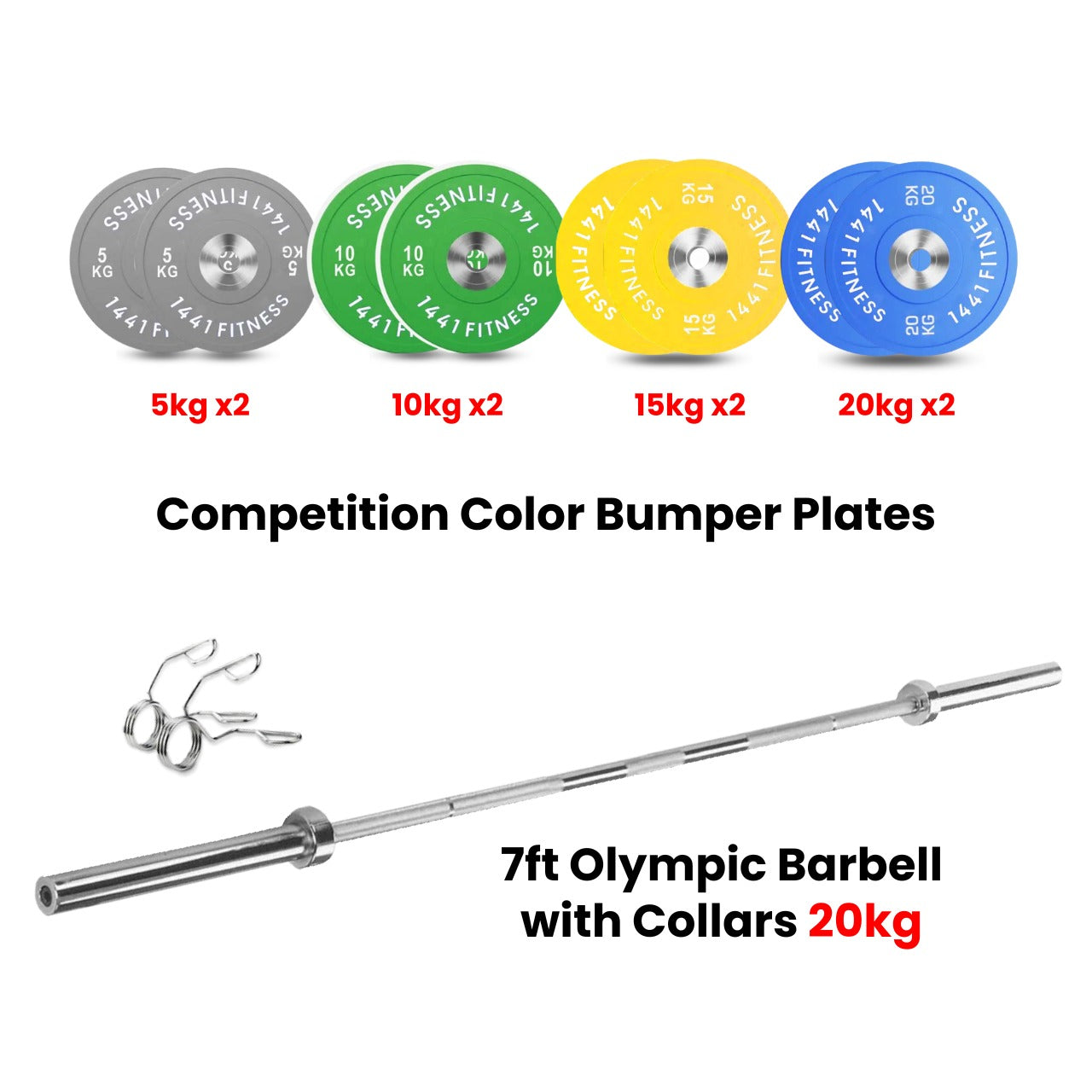Premium Color Bumper Plates with 7 Ft Olympic Bar - 120 Kg Set - Bundle Offer