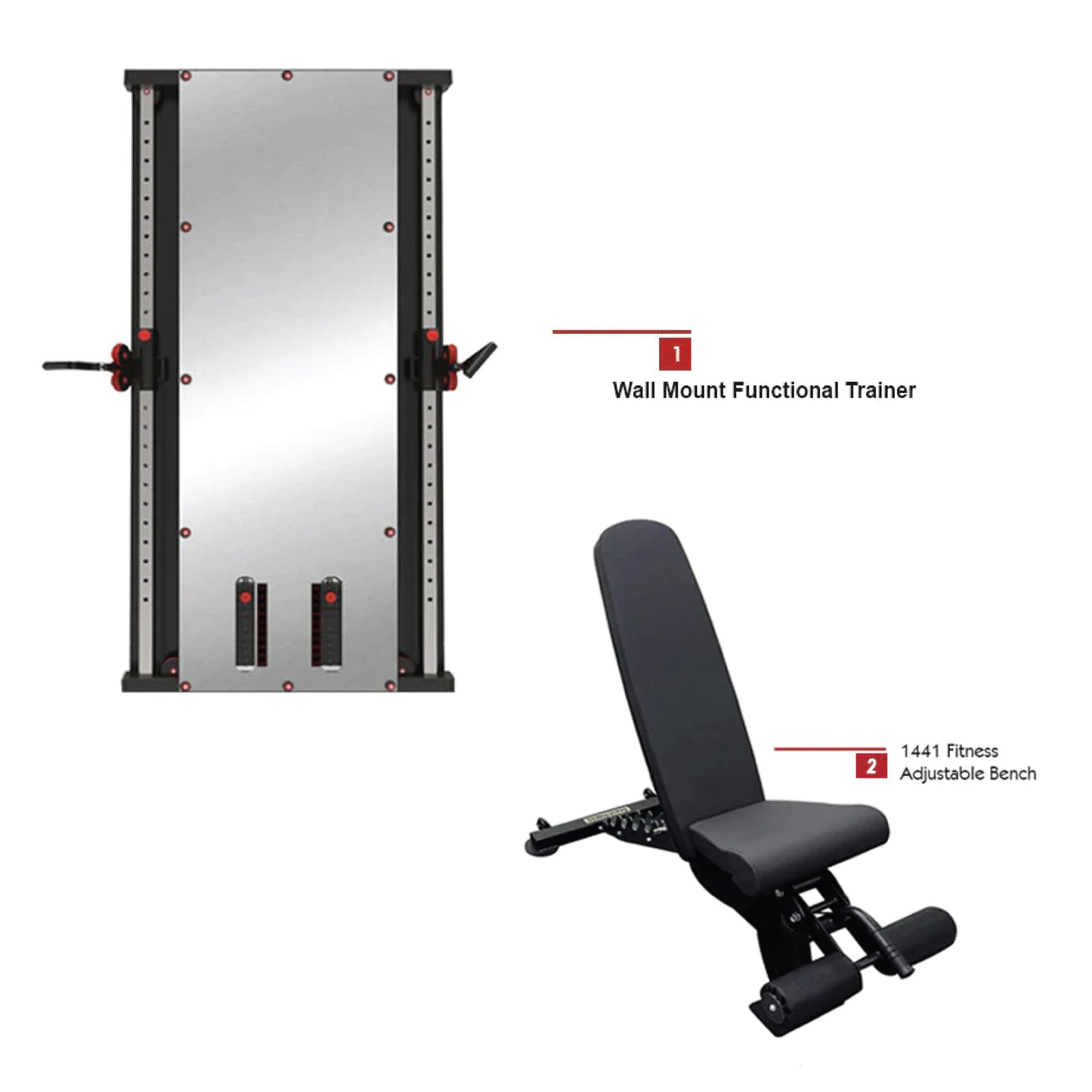 Combo Deal | 1441 Fitness Wall Mounted Mirror Functional Trainer - 41FGT980 + Adjustable Bench A8007