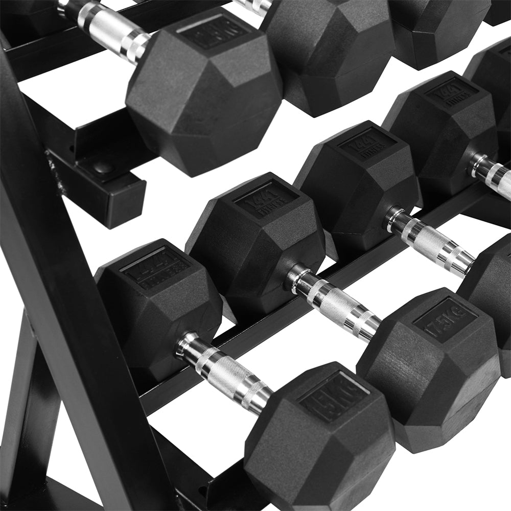 1441 Fitness Hex Dumbbells Set with Rack - 2.5 Kg to 20 Kg