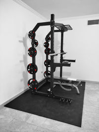 1441 Fitness - حامل سكوات نصف قفص متين للاستخدام التجاري مع بار سحب  J611